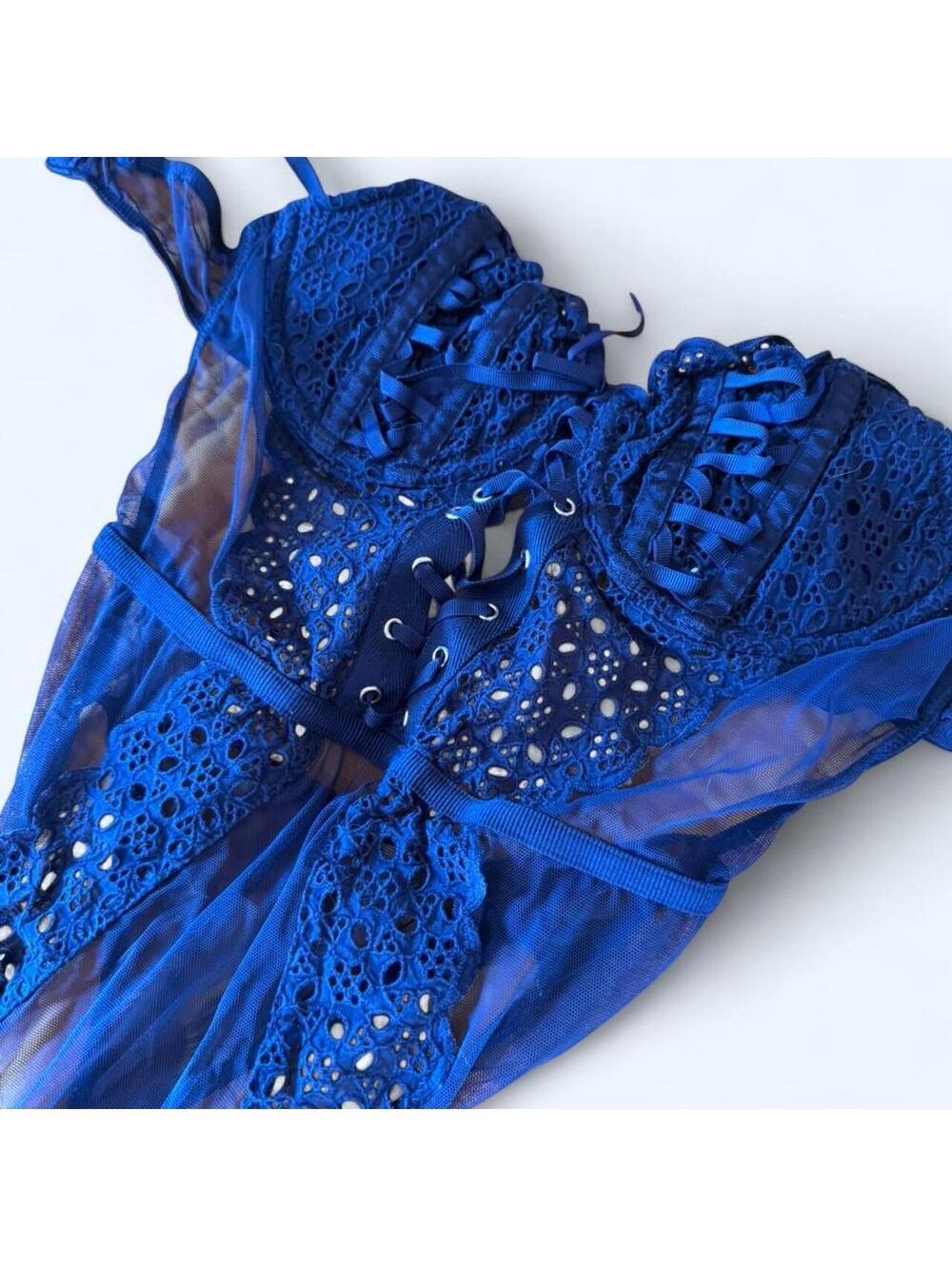Victoria's Secret blue lace corset bodysuit